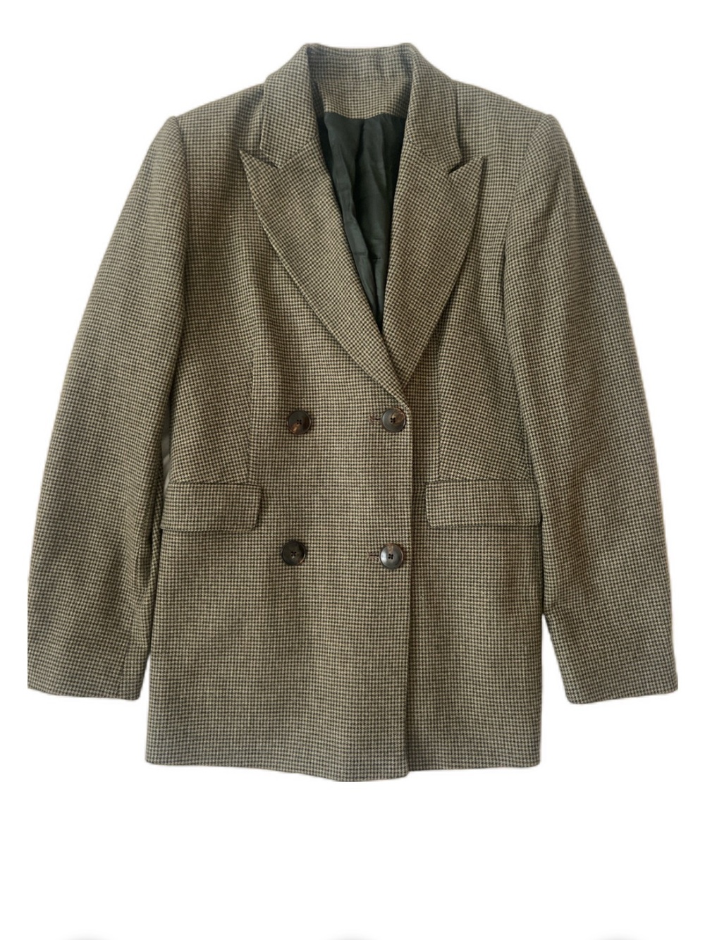 KOTN Double-Breasted Houndstooth Blazer in Brown and green